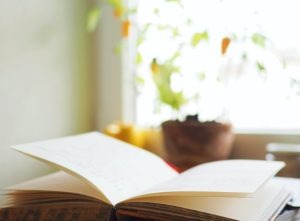 opened book on table